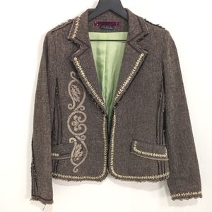 Spy Zone Exchange Wool Blend Boho Chic Distressed Blazer Jacket Flaw